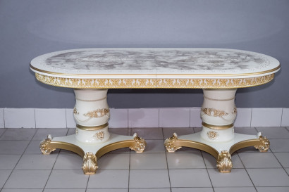 Кухонный стол Голд овальный слоновая кость золото