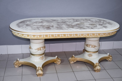 Кухонный стол Голд овальный слоновая кость золото