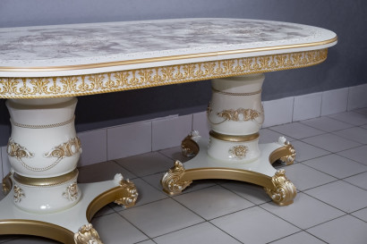 Кухонный стол Голд овальный слоновая кость золото
