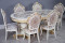 Комплект мебели для кухни стол Голд овальный слоновая кость в золоте и шесть стульев Шейх белый в золоте, сиденье жаккард.