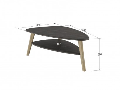 Стол журнальный Ричмонд (38х109х65) в скандинавском стиле, серый бетон, дуб сонома