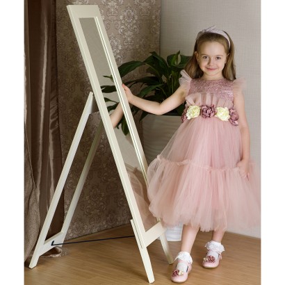 Зеркало напольное BeautyStyle 1 (130х35х45) в классическом стиле, слоновая кость