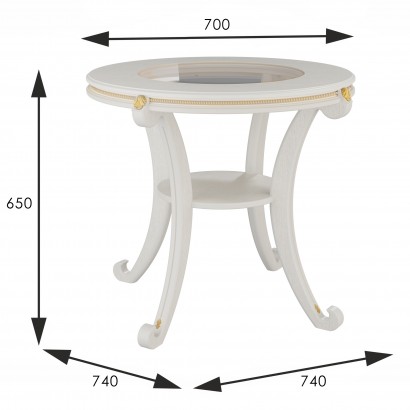 Стол журнальный Глория С Л (65х74х74) в классическом стиле, молочный дуб