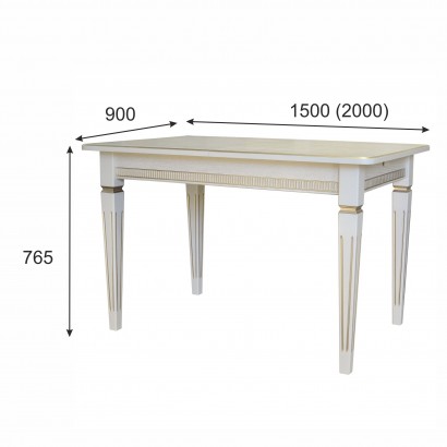 Стол обеденный Васко В (76,5х150х90) в классическом стиле, слоновая кость, золото