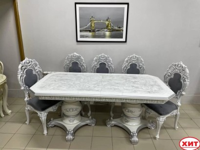 Кухонный стол Голд прямоугольный белый с серебром