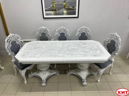 Кухонный стол Голд прямоугольный белый с серебром