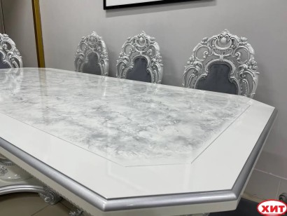 Кухонный стол Голд прямоугольный белый с серебром