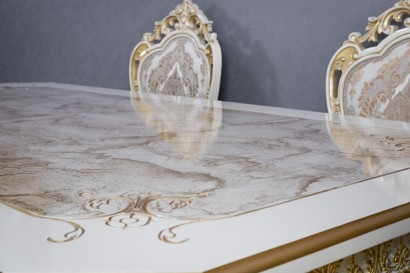 Комплект мебели для кухни стол Голд прямоугольный слоновая кость в золоте и шесть стульев Шейх слоновая кость в золоте, сиденье жаккард.