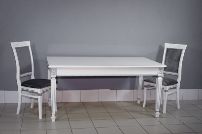 Комплект мебели для кухни стол Инфинити белый и два стула Эдем белых с серебром