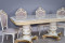 Комплект мебели для кухни стол Голд прямоугольный слоновая кость в золоте и четыре стула Шейх белый в золоте, сиденье бежевый велюр с каретной стяжкой.
