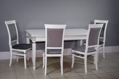  Комплект мебели для кухни стол Инфинити белый и четыре стула Эдем белых с серебром
