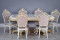 Комплект мебели для кухни стол Голд прямоугольный слоновая кость в золоте и шесть стульев Шейх белый в золоте, сиденье бежевый велюр с каретной стяжкой.