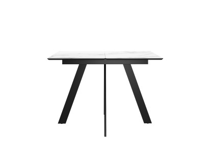 Стол DikLine DKD140, керамика 140(180)х80, мрамор белый матовый, опоры черные (2 уп.)