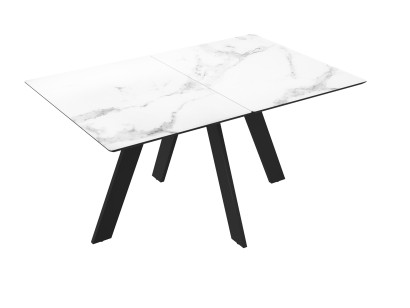 Стол DikLine DKD140, керамика 140(180)х80, мрамор белый матовый, опоры черные (2 уп.)