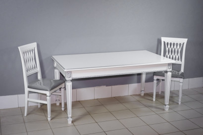 Комплект мебели для кухни стол Инфинити белый и два стула Инфинити белых с серебром