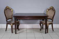 Комплект мебели для кухни стол Инфинити венге с темной патиной и два стула Шейх венге с золотом, сиденье велюр бежевый.