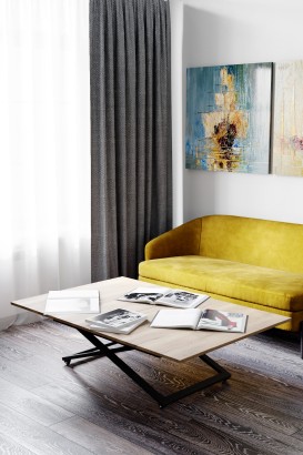 Стол универсальный трансформируемый ГЕНРИ (40х90,5х68) в стиле лофт, дуб галифакс, чёрный