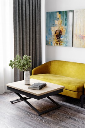 Стол универсальный трансформируемый ГЕНРИ (40х90,5х68) в стиле лофт, дуб галифакс, чёрный