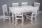 Комплект мебели для кухни стол Инфинити белый и шесть стульев Инфинити белых с серебром