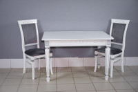 Комплект мебели для кухни стол Инфинити белый с серой патиной и два стула Эдем белых с серебром