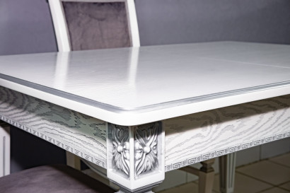 Комплект мебели для кухни стол Инфинити белый с серой патиной и четыре стула Эдем белых с серебром