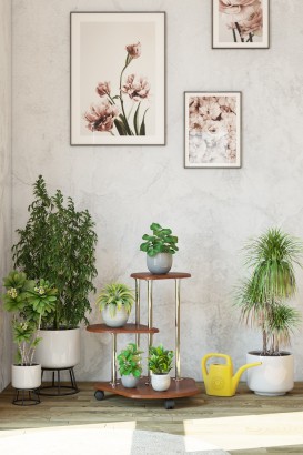 Подставка для цветов Двоечка (60х65х55) в скандинавском стиле, коричневый