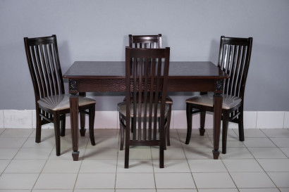 Комплект мебели для кухни стол Инфинити венге с темной патиной и четыре стула Вегас венге, сиденье велюр бежевый.