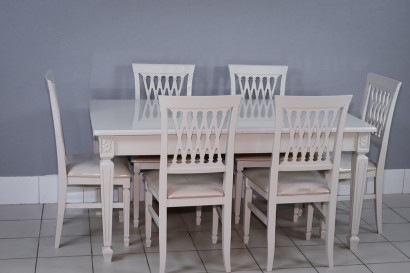 Комплект мебели для кухни стол Инфинити слоновая кость и шесть стульев Инфинити бежевый велюр