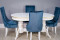 Комплект мебели для кухни стол Лапка белый в золоте и четыре стула Сурен синий, сиденье синий велюр.