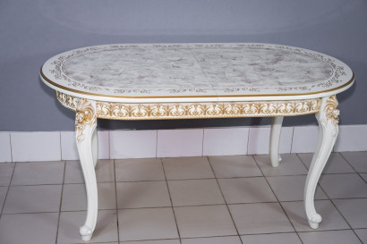 Кухонный стол Роза слоновая кость с золотой патиной