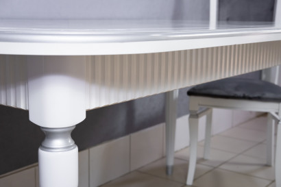 Комплект мебели для кухни стол Венеция белый серебро и два стула Эдем белые, сиденье велюр серый