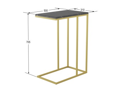 Стол придиванный Агами Голд (70,5х50х31) в стиле лофт, черный мрамор, золото