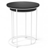 Столик журнальный SHT-CT7 (55х45х45) в скандинавском стиле, камень пьетра чёрный, белый муар