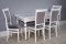 Комплект мебели для кухни стол Венеция белый серебро и четыре стула Эдем белые, сиденье велюр серый