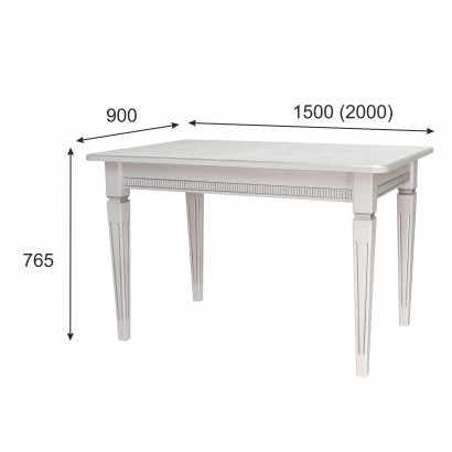 Стол обеденный Васко В (76,5х150х90) в классическом стиле, белый, серебро