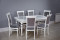 Комплект мебели для кухни стол Венеция белый серебро и шесть стульев Эдем белых, сиденье велюр серый