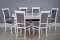 Комплект мебели для кухни стол Венеция белый серебро и шесть стульев Эдем белых, сиденье велюр серый