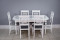 Комплект мебели для кухни стол Венеция белый серебро и шесть стульев Инфинити белых, сиденье велюр серый