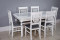 Комплект мебели для кухни стол Венеция белый серебро и шесть стульев Инфинити белых, сиденье велюр серый