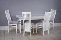 Комплект мебели для кухни стол Венеция белый серебро и четыре стула Вегас белые, сиденье велюр серый