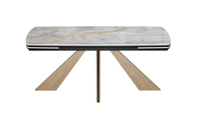 Стол DikLine SKP180 Керамика Titanium Silver River Polished/подстолье черное/опоры дуб монтана (2 уп.)