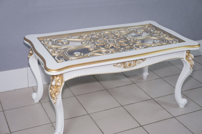 Журнальный столик Роза слоновая кость в золоте, под дерево, стеклянный