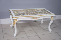 Журнальный столик Роза слоновая кость в золоте, под дерево, стеклянный