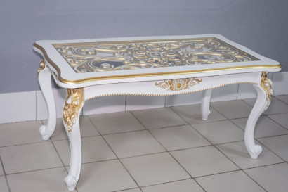 Журнальный столик Роза слоновая кость в золоте, под дерево, стеклянный