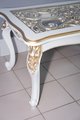 Журнальный столик Роза слоновая кость в золоте, под дерево, стеклянный