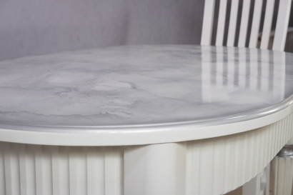 Комплект мебели для кухни стол Париж белый с серой патиной и два стула Вегас белый. Сиденье велюр серый.