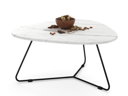 Стол журнальный Лючия 7101 (37х69,5х68,5) в стиле лофт, белый мрамор, черный