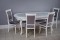 Комплект мебели для кухни стол Роза белый мрамор и четыре стула Эдем белые, сиденье велюр серый