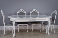  Комплект мебели для кухни стол Роза белый мрамор и четыре стула Шейх белые, сиденье велюр серый