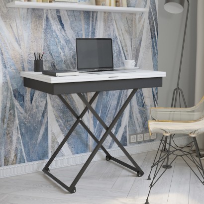 Стол универсальный трансформируемый АНДРЭ Loft ЛДСП (40х85х55) в стиле лофт, белый, чёрный